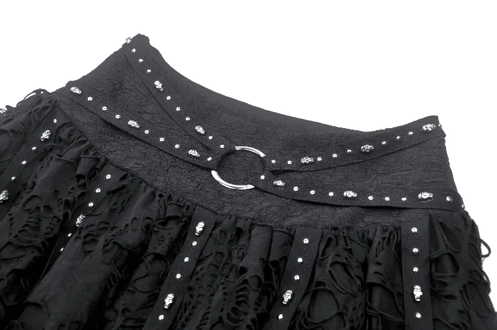 Black Studded Layered Asymmetrical Gothic Skirt