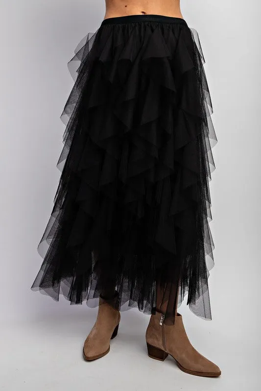 Black tulle mesh layered max skirt