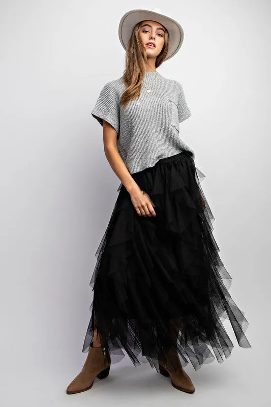 Black tulle mesh layered max skirt