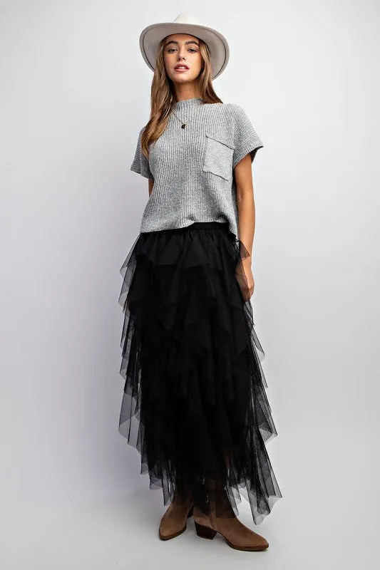 Black tulle mesh layered max skirt