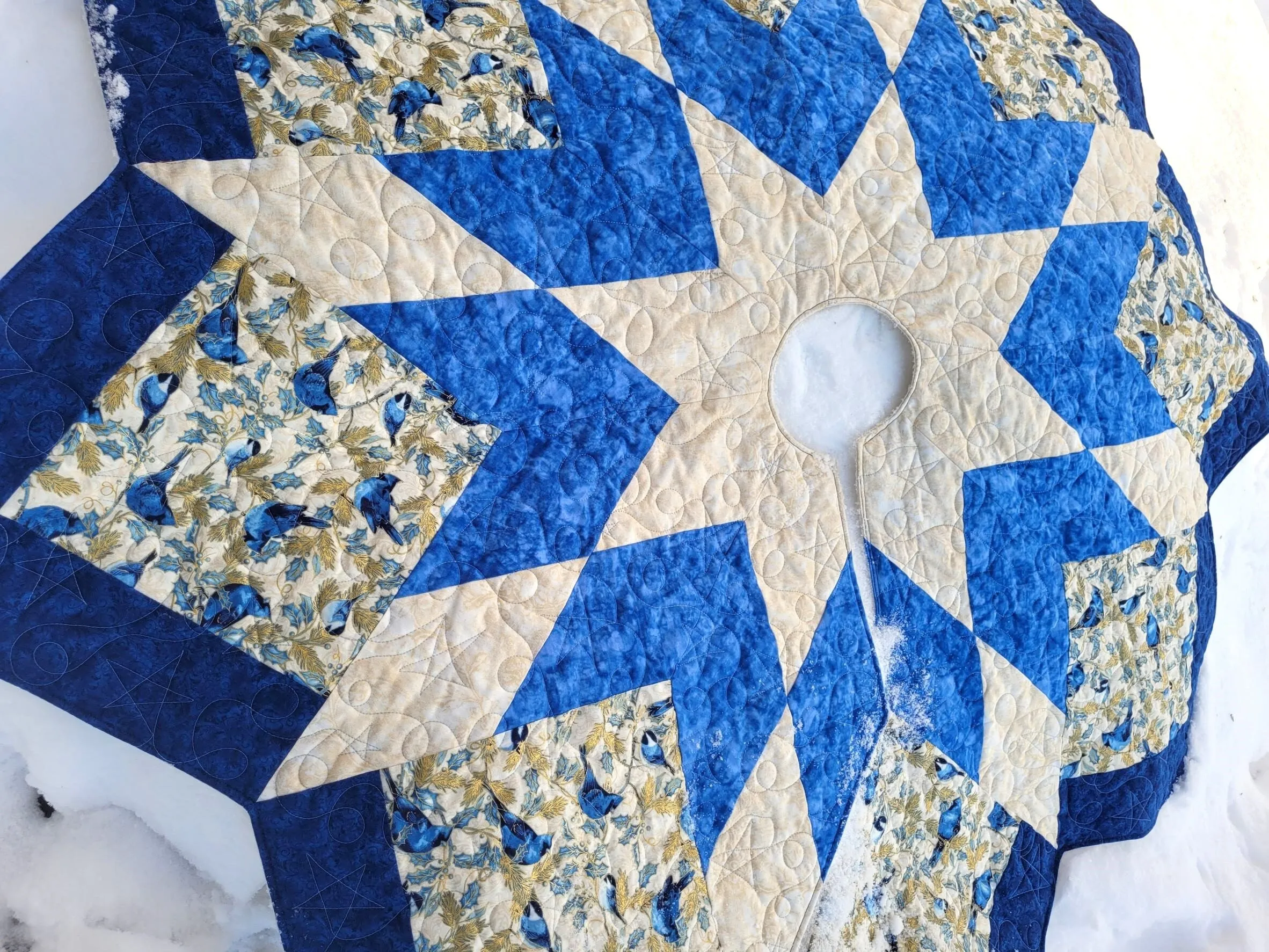 Blue Star Quilted Christmas Tree Skirt
