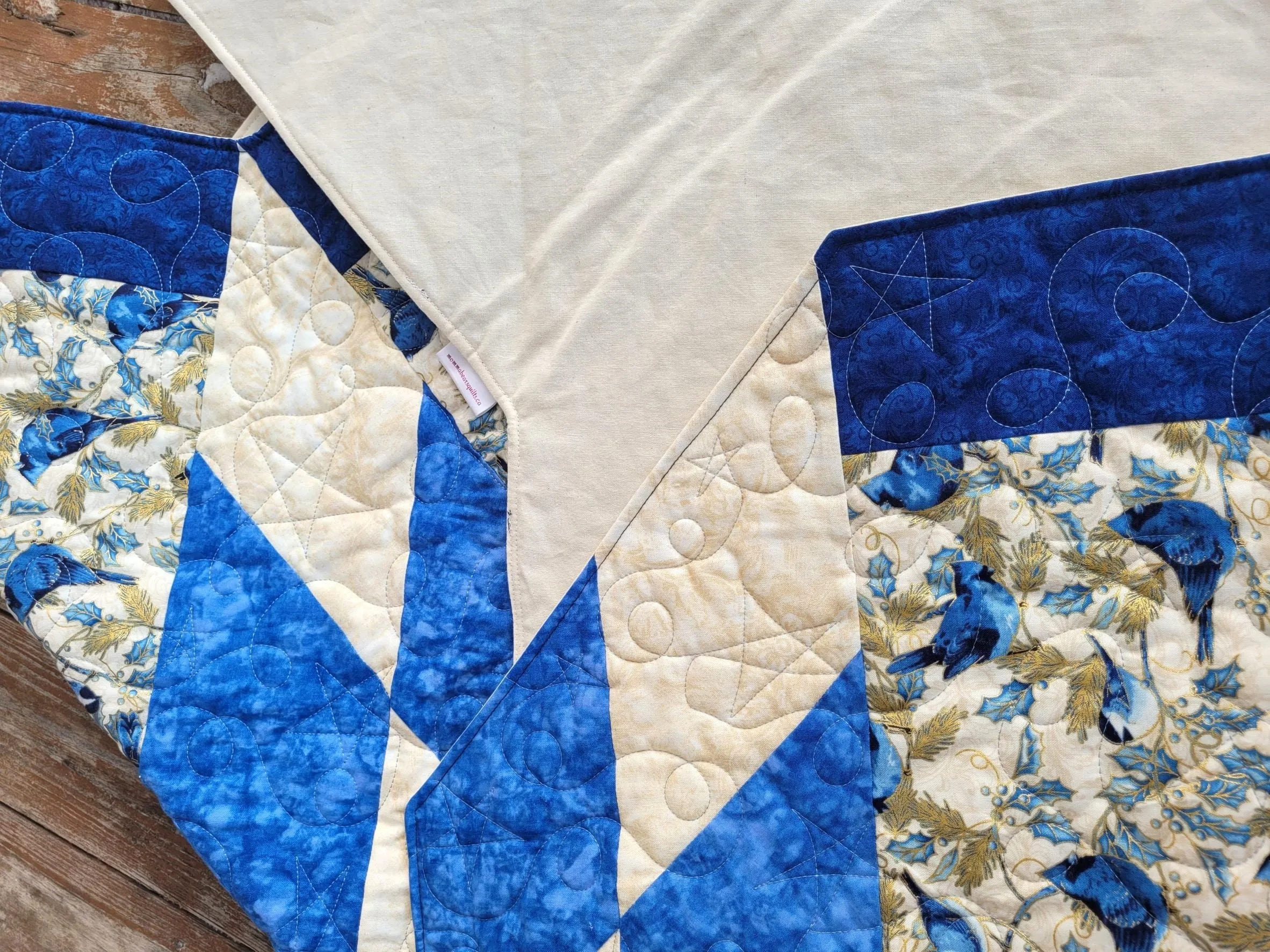 Blue Star Quilted Christmas Tree Skirt