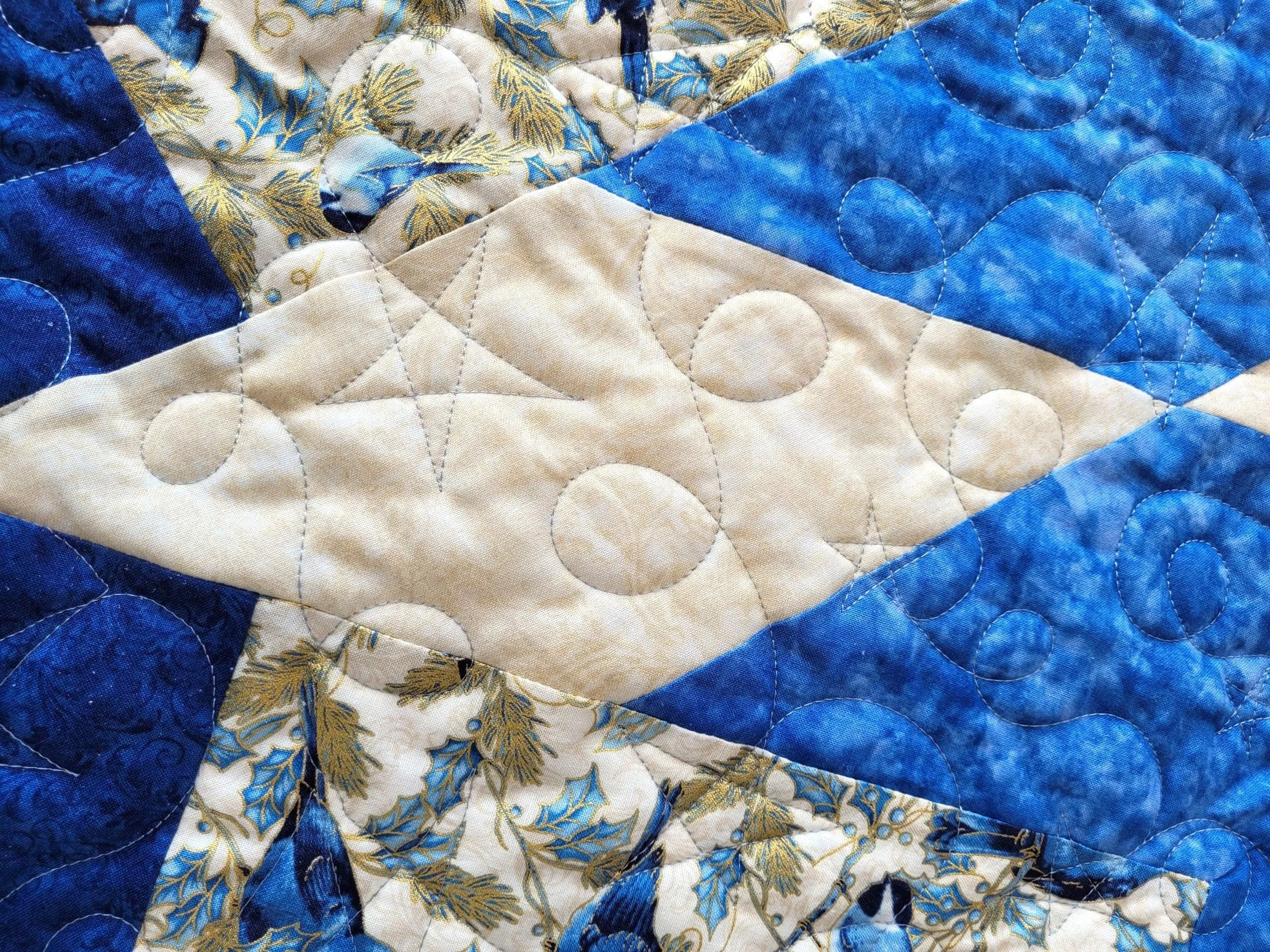 Blue Star Quilted Christmas Tree Skirt