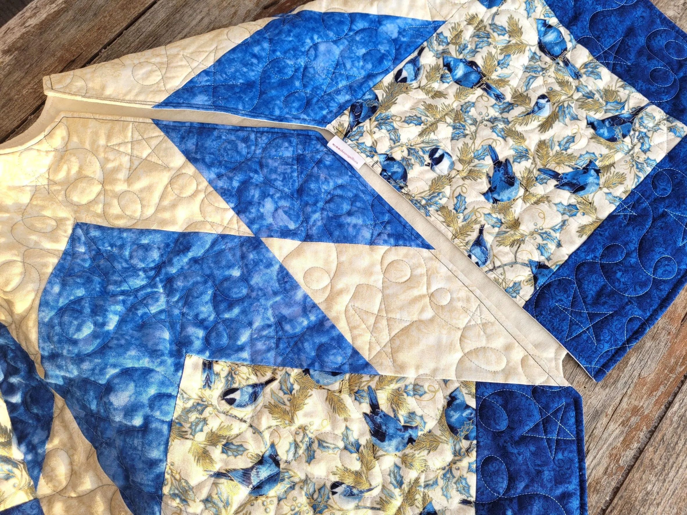 Blue Star Quilted Christmas Tree Skirt
