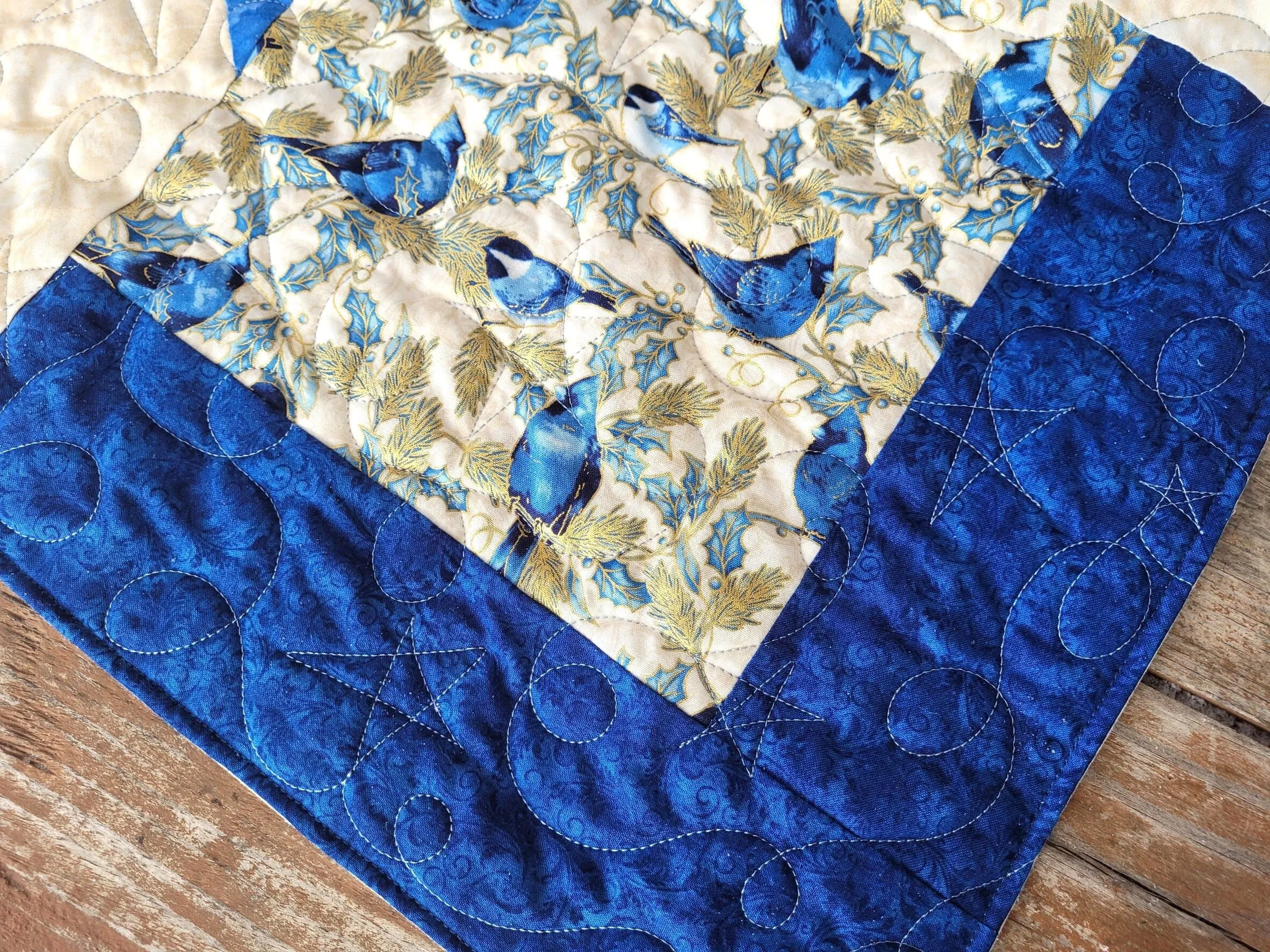 Blue Star Quilted Christmas Tree Skirt