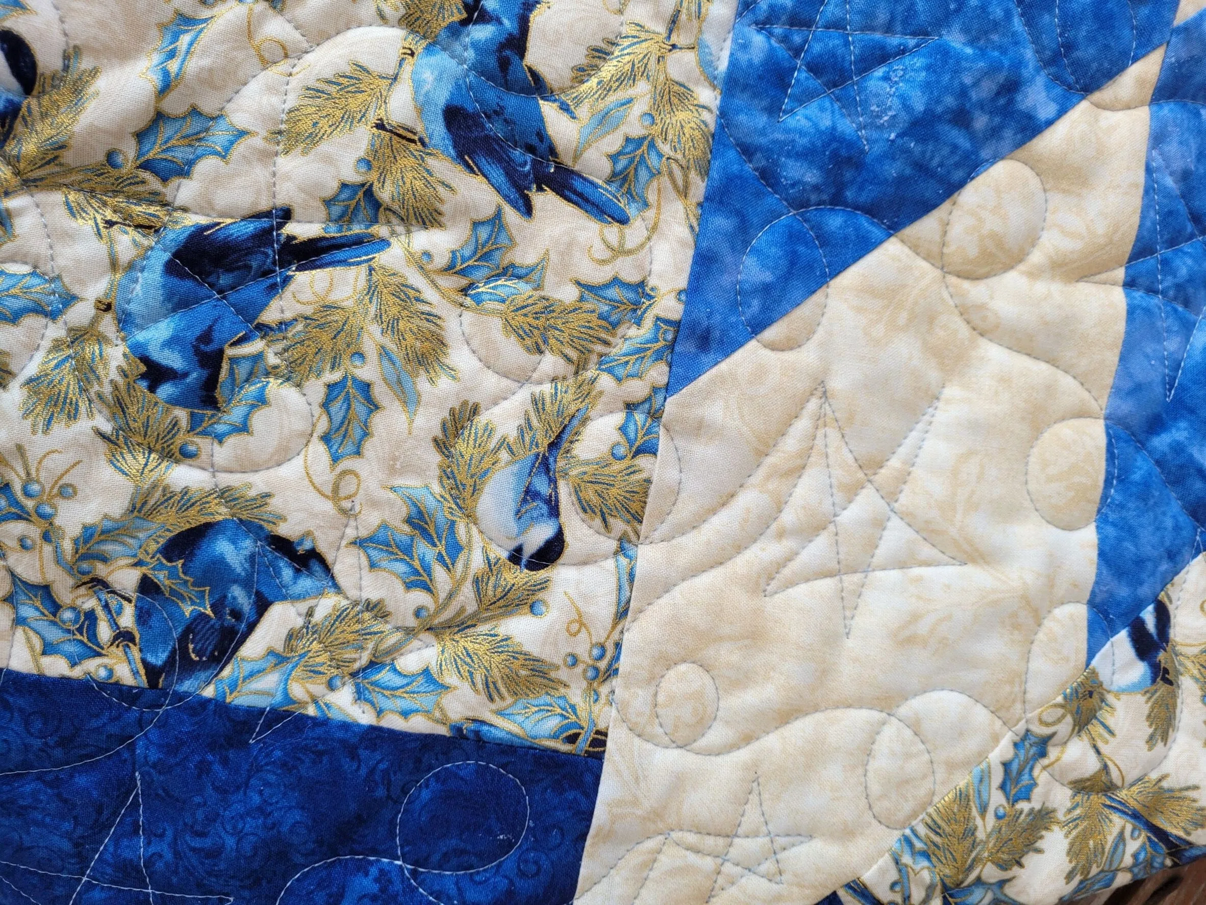 Blue Star Quilted Christmas Tree Skirt
