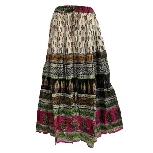 Bohemian Paisley Ethnic Print Gypsy Bohemian Crinkled Broomstick Long Skirt No1
