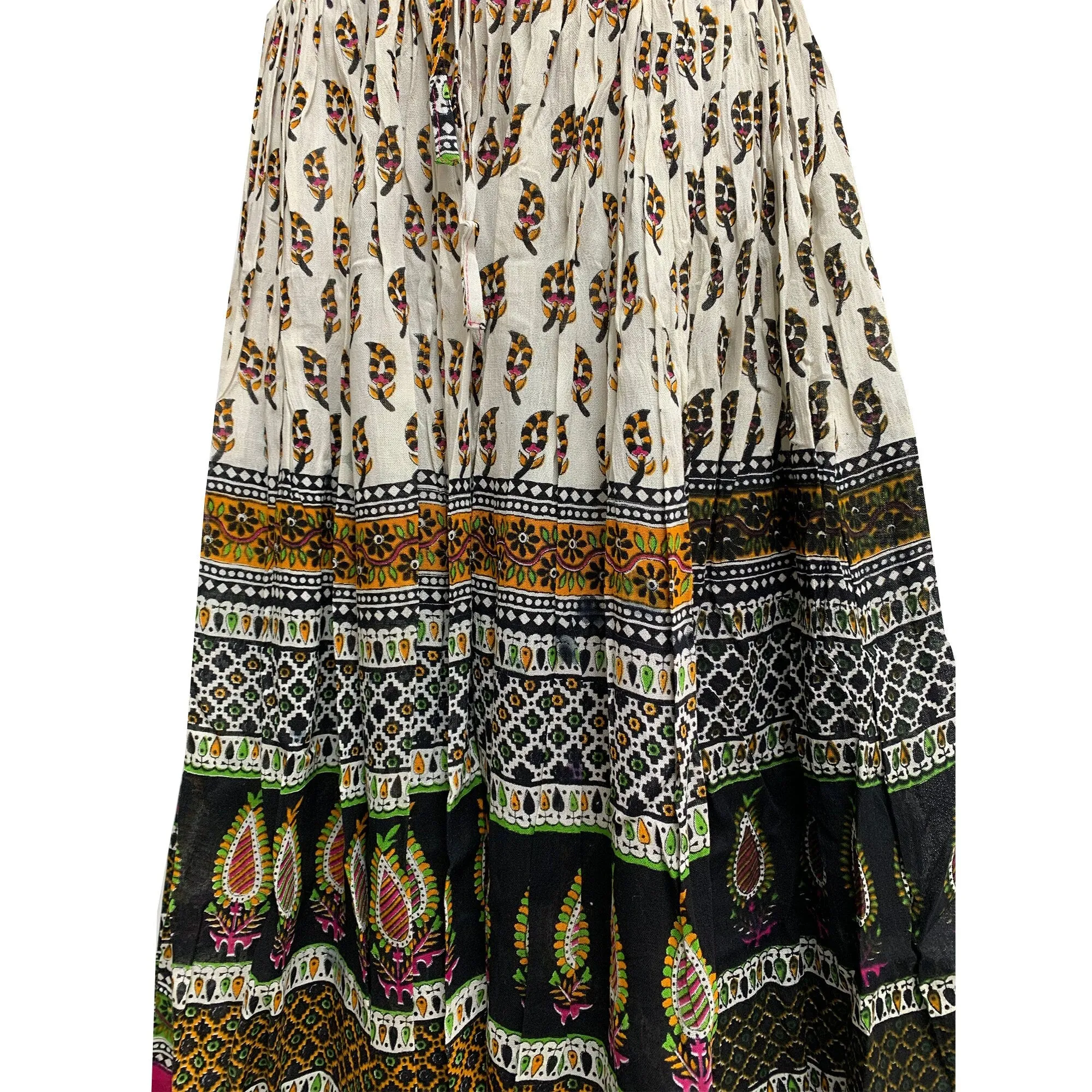Bohemian Paisley Ethnic Print Gypsy Bohemian Crinkled Broomstick Long Skirt No1