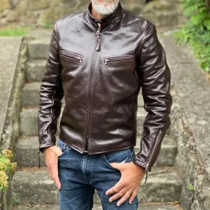 Brown Cafe Racer Leather Jacket
