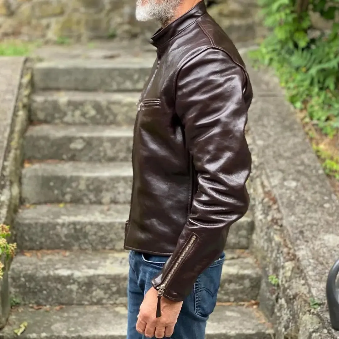 Brown Cafe Racer Leather Jacket