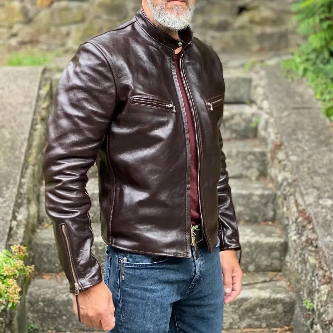 Brown Cafe Racer Leather Jacket