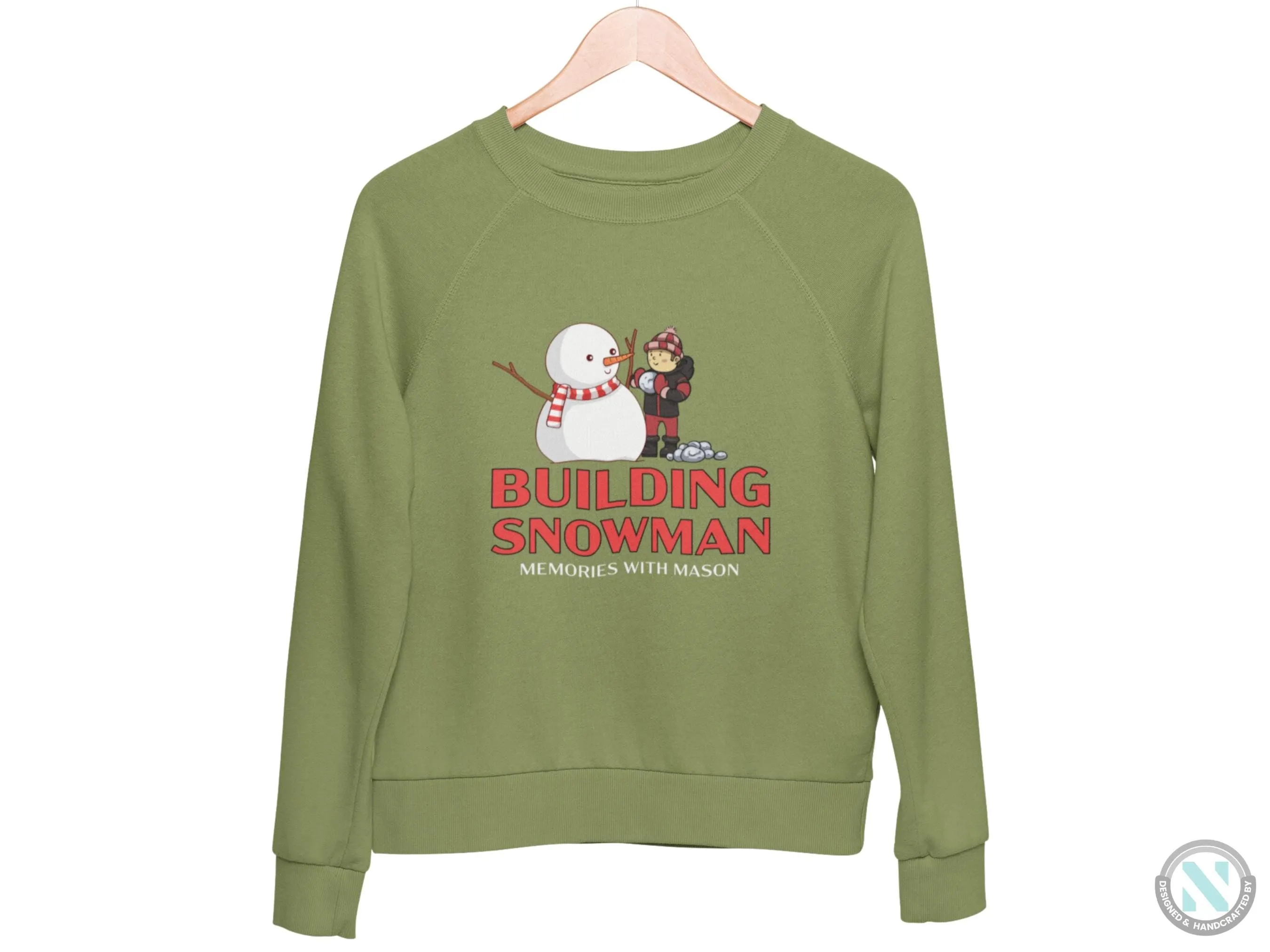 Building Snowman Personalized Name Winter Sweatshirt Gift for Toddler Boys