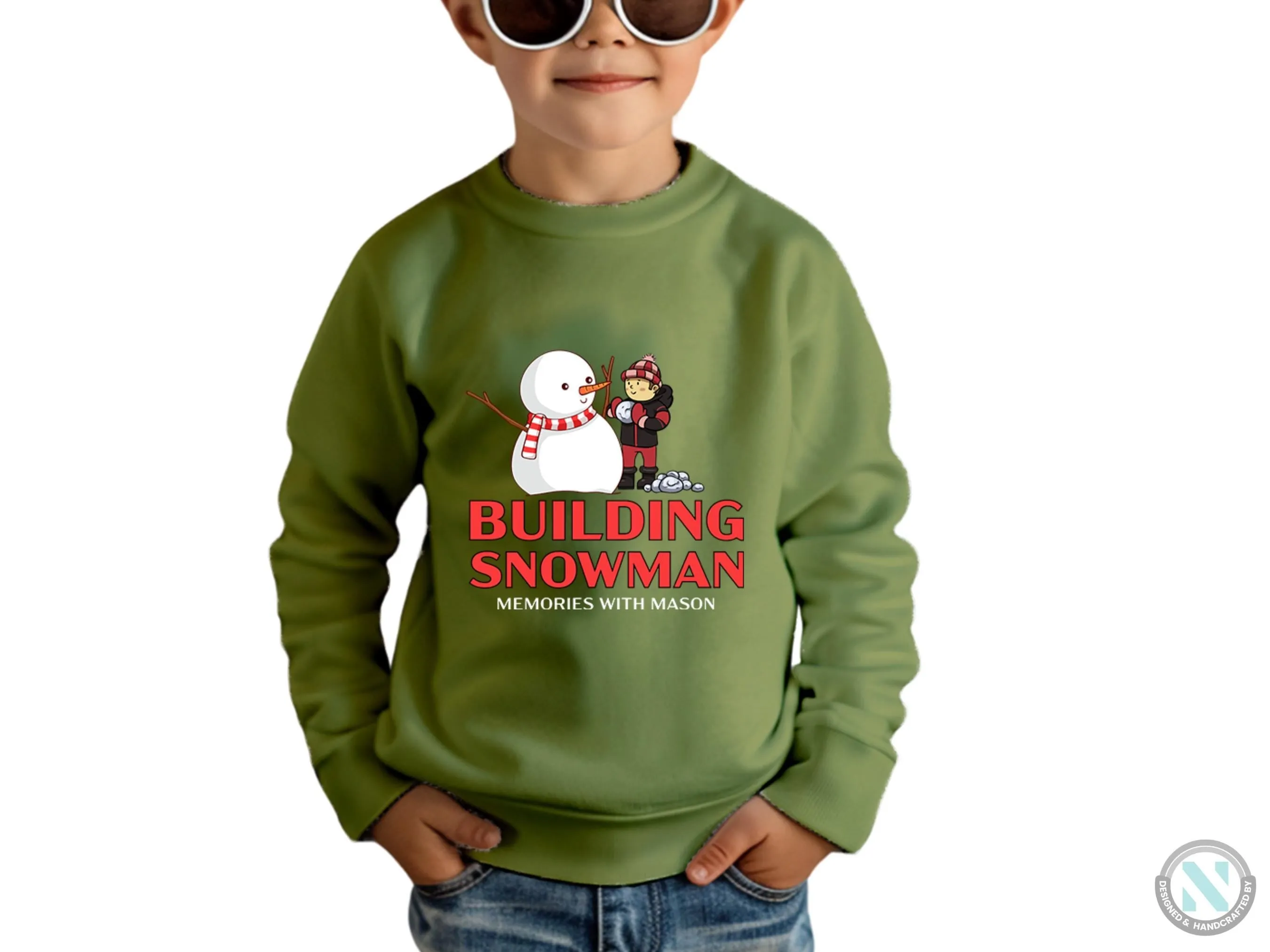 Building Snowman Personalized Name Winter Sweatshirt Gift for Toddler Boys