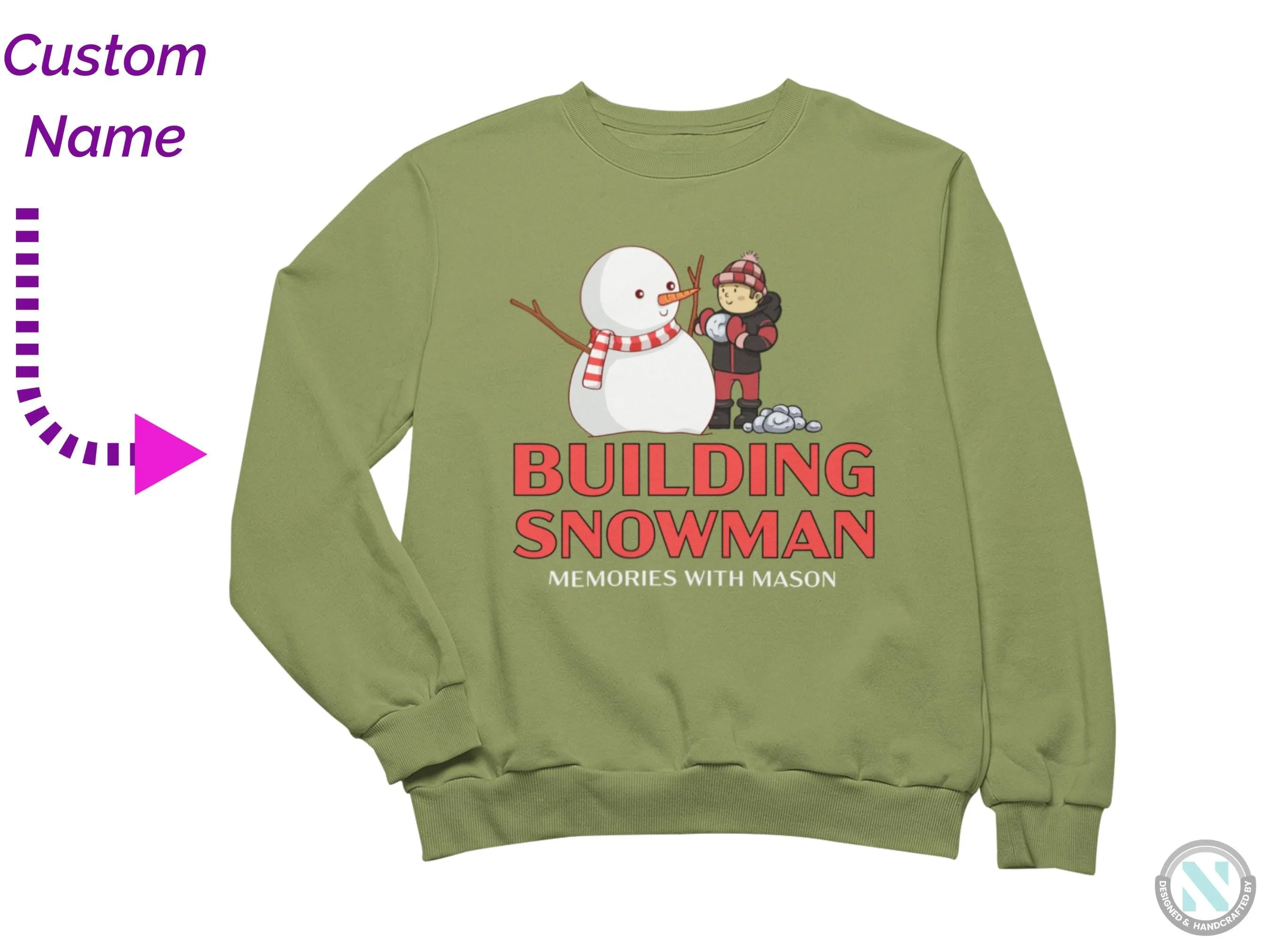 Building Snowman Personalized Name Winter Sweatshirt Gift for Toddler Boys