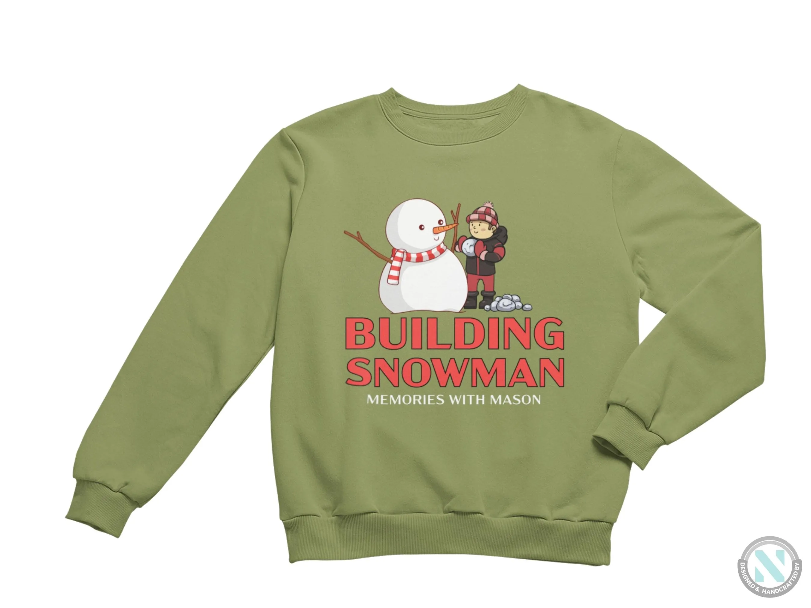 Building Snowman Personalized Name Winter Sweatshirt Gift for Toddler Boys