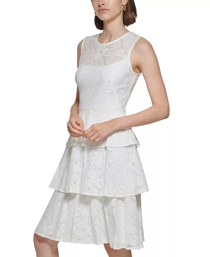 CALVIN KLEIN Petite Sleeveless Tiered Lace Fit & Flare Dress