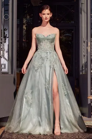 Carine Floral Sequin Tulle Maxi Gown (Sage)