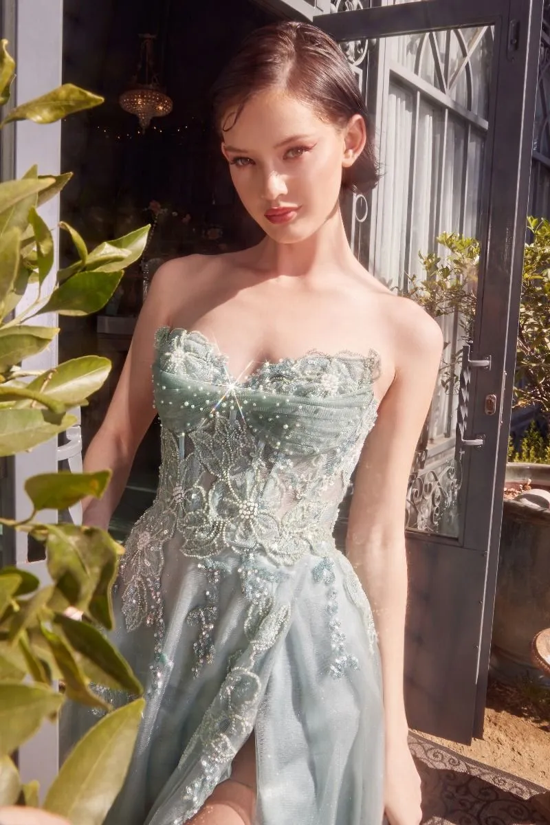 Carine Floral Sequin Tulle Maxi Gown (Sage)