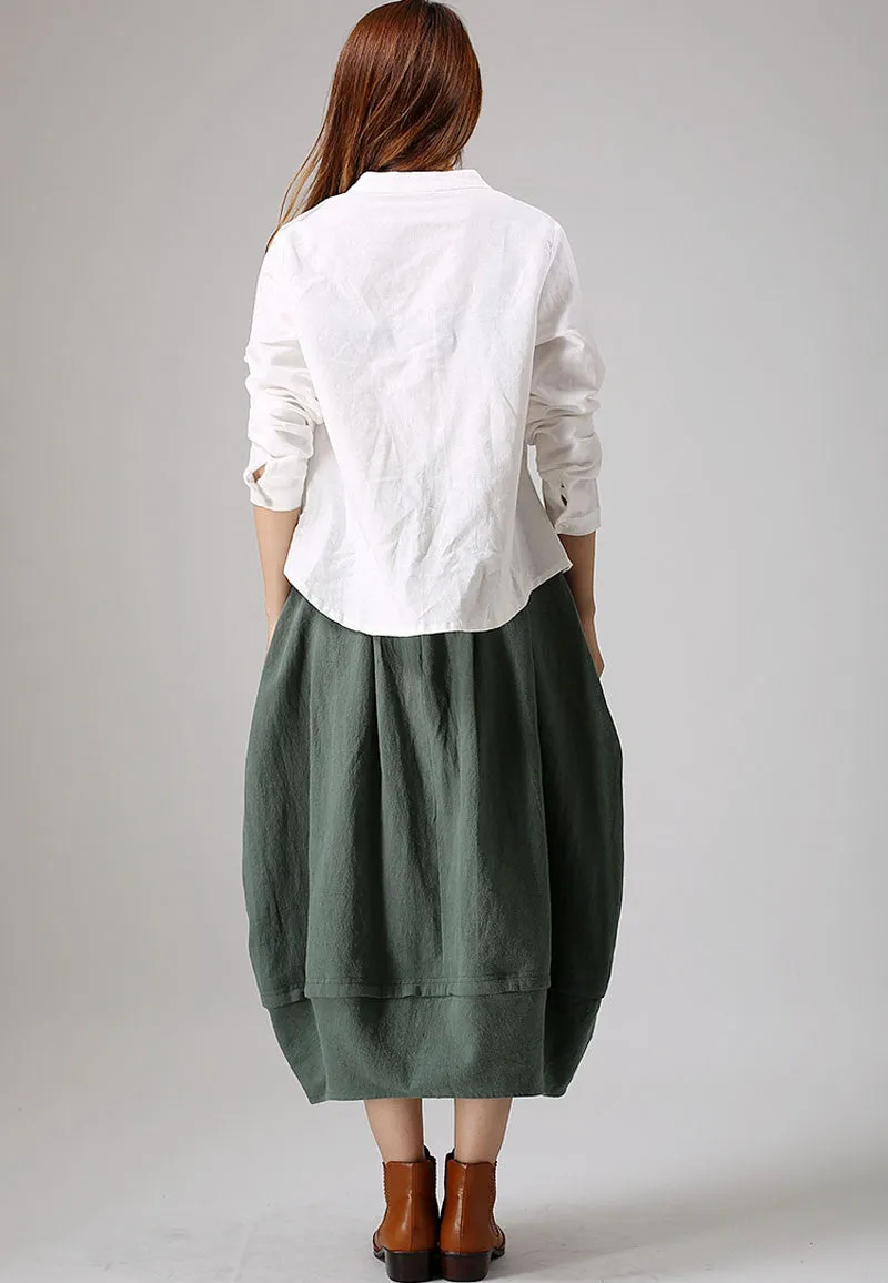Casual linen bubble skirt in Green  0870#