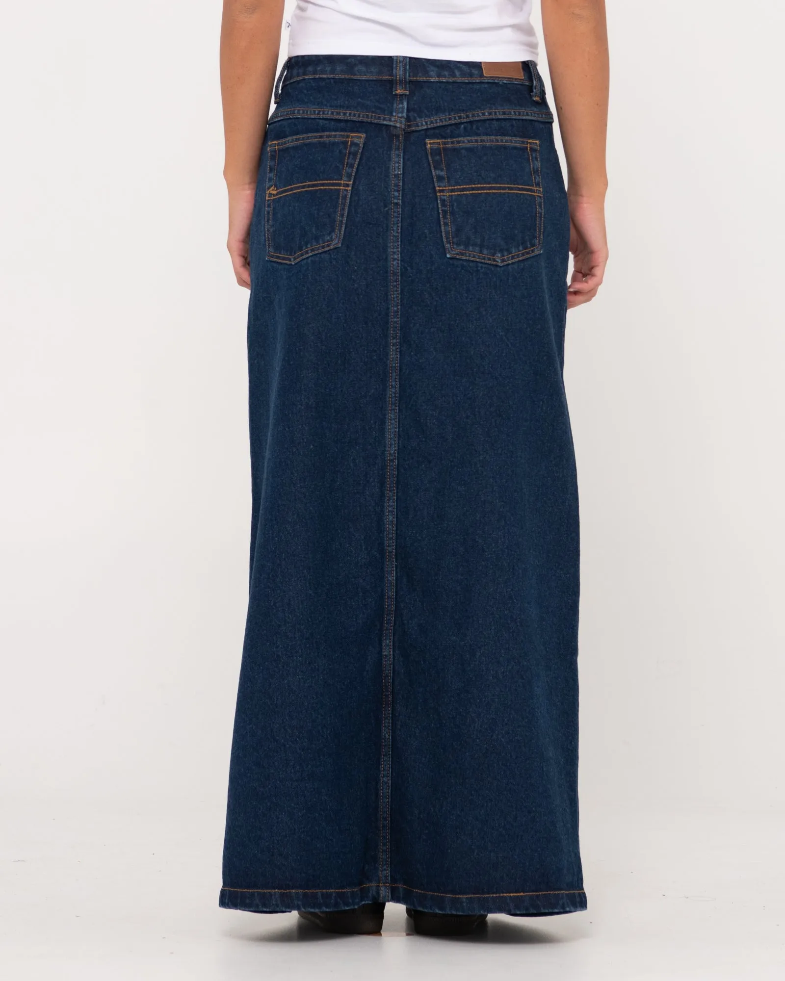 Celeste Low Rise Denim Maxi Skirt
