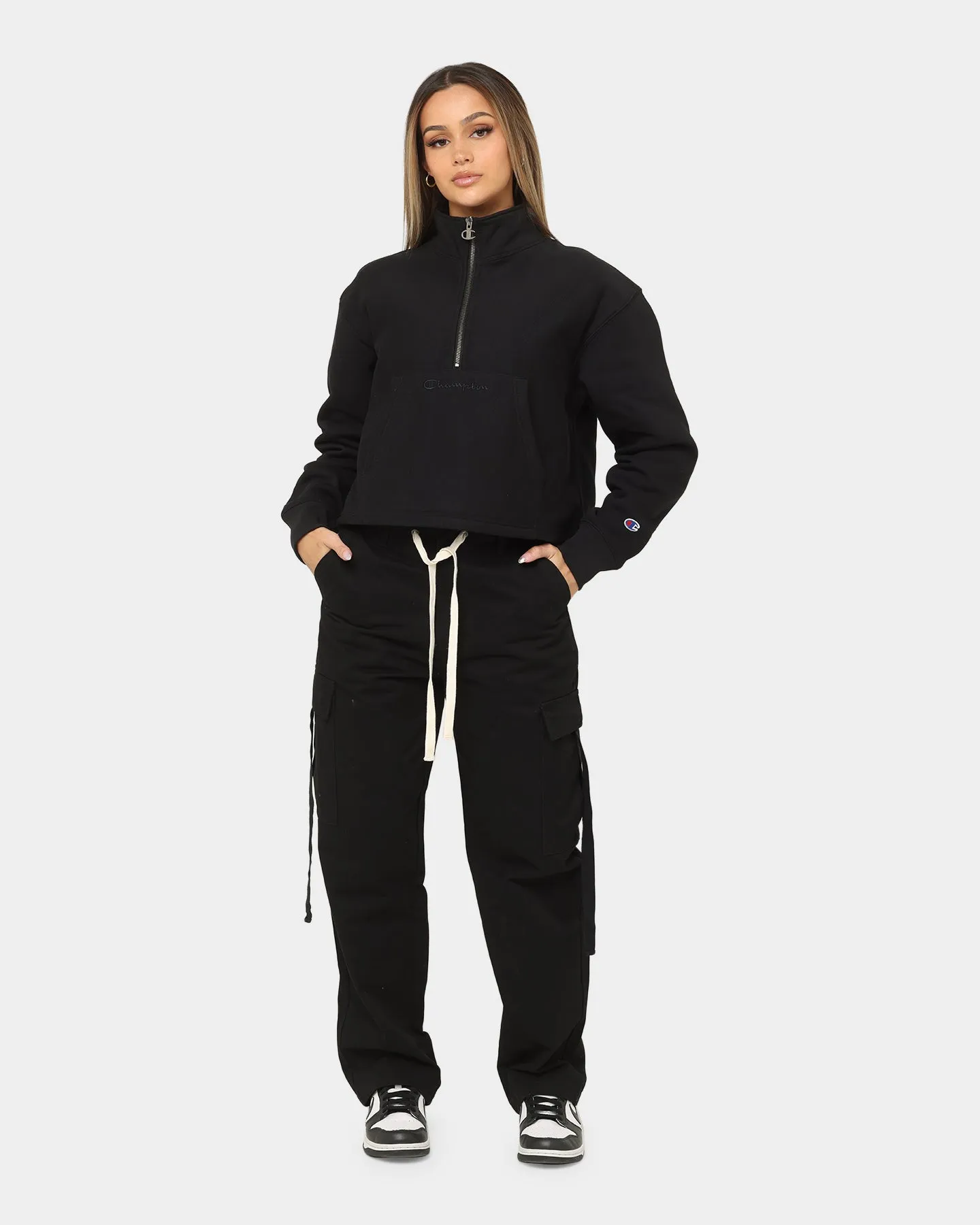 Champion Women's Reverse Weave Half Zip Pullover Crewneck Black