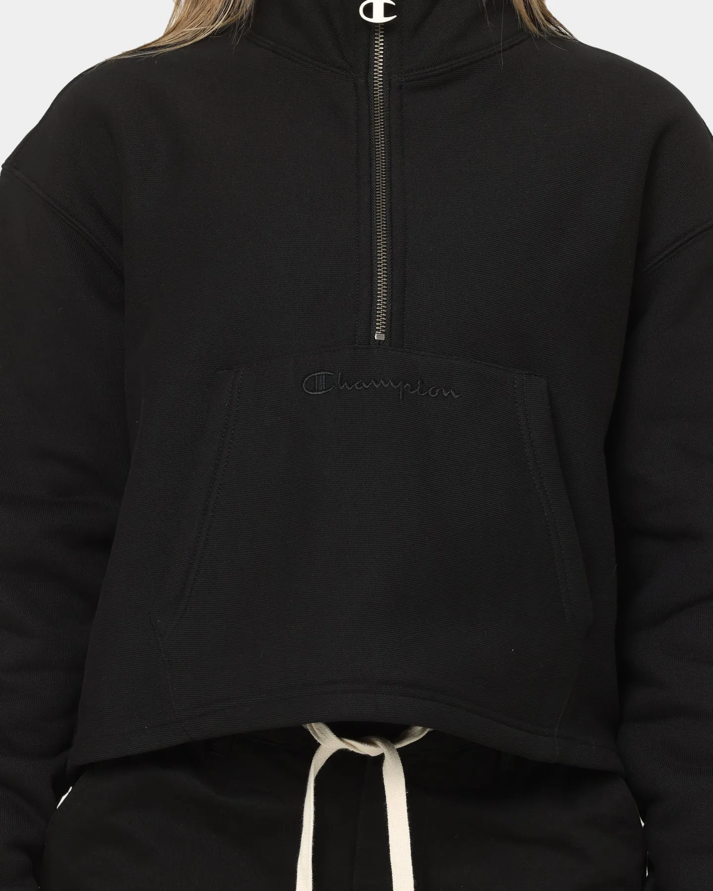 Champion Women's Reverse Weave Half Zip Pullover Crewneck Black