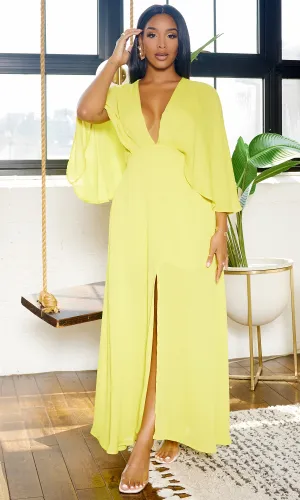 Classy Elegance | Cape Maxi Dress - Chartreuse Final Sale