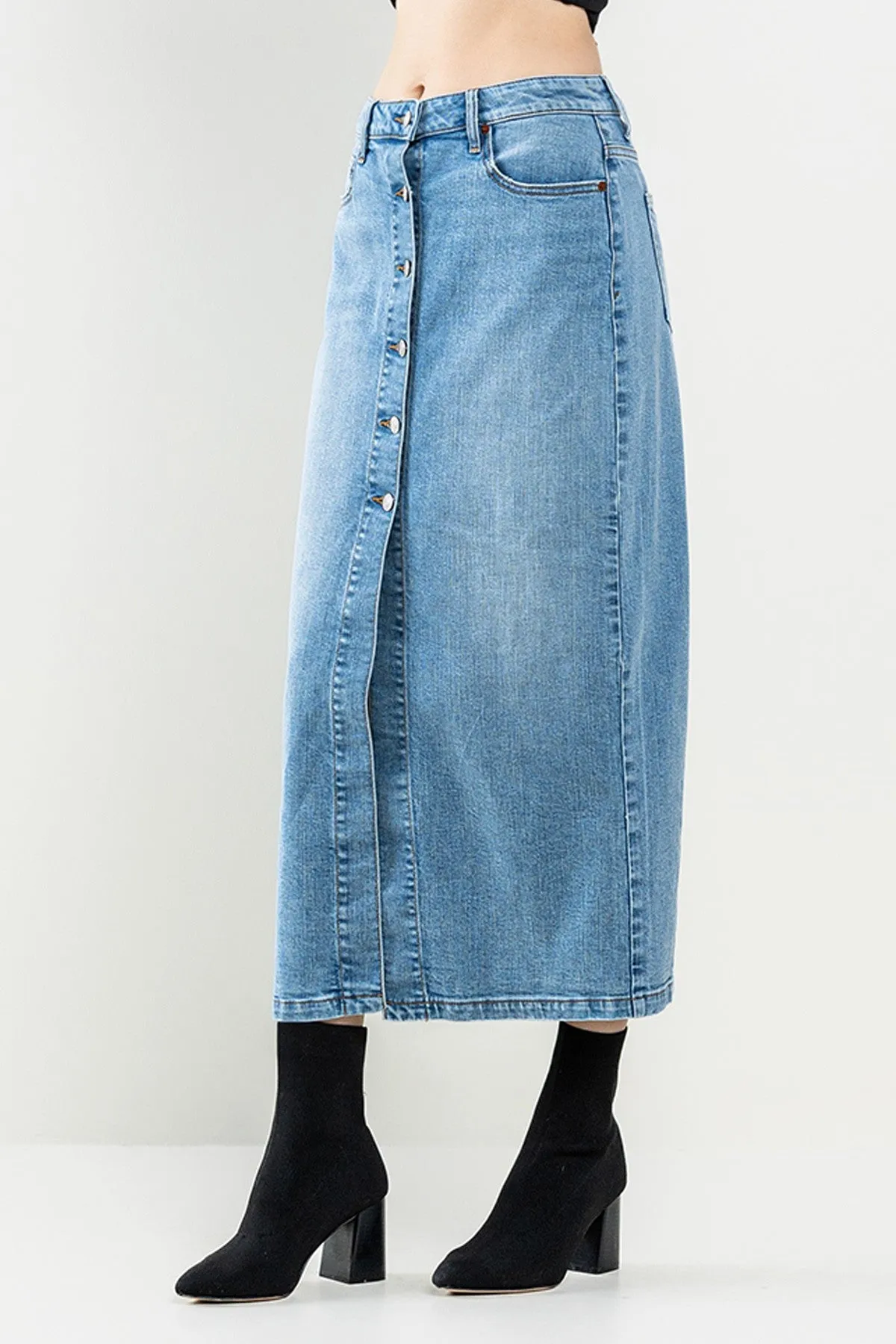 Comfort Stretch Denim Maxi Skirt