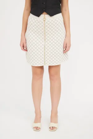 Cream & Metallic Grey Quilted Knit Skirt