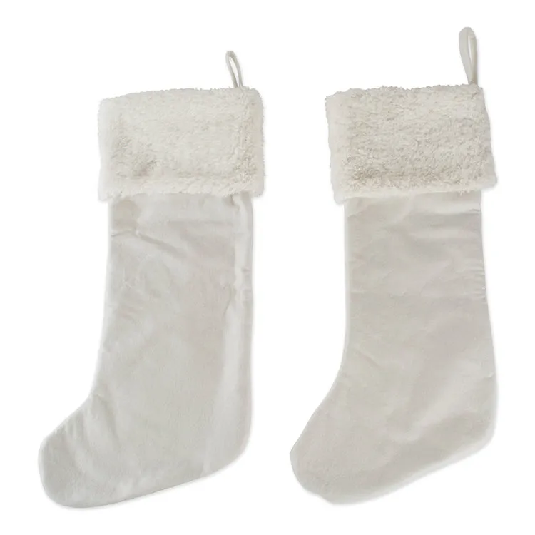 Cream Diamond Quilted Holiday Stocking with Fur Cuffs Set of 2