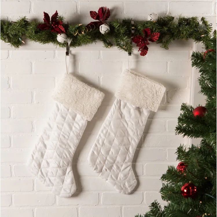 Cream Diamond Quilted Holiday Stocking with Fur Cuffs Set of 2