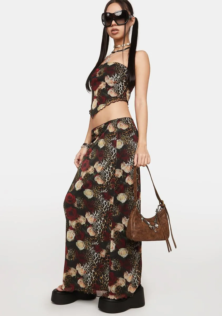 Dark Rose Animal Print Maxi Skirt