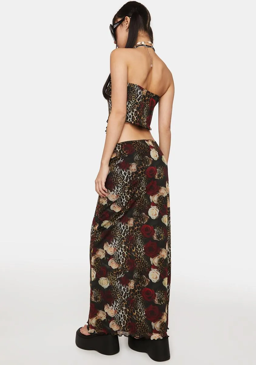 Dark Rose Animal Print Maxi Skirt