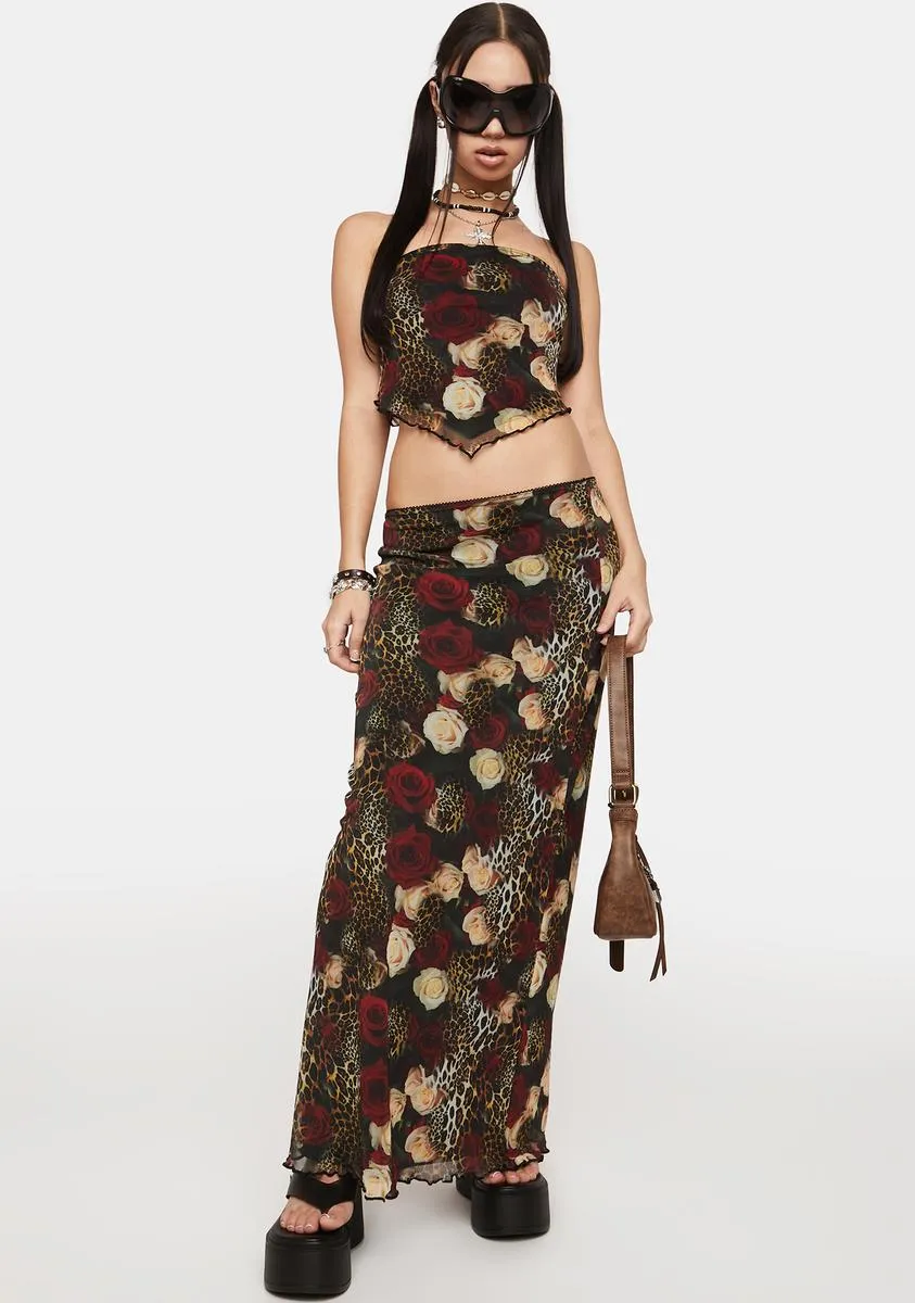 Dark Rose Animal Print Maxi Skirt