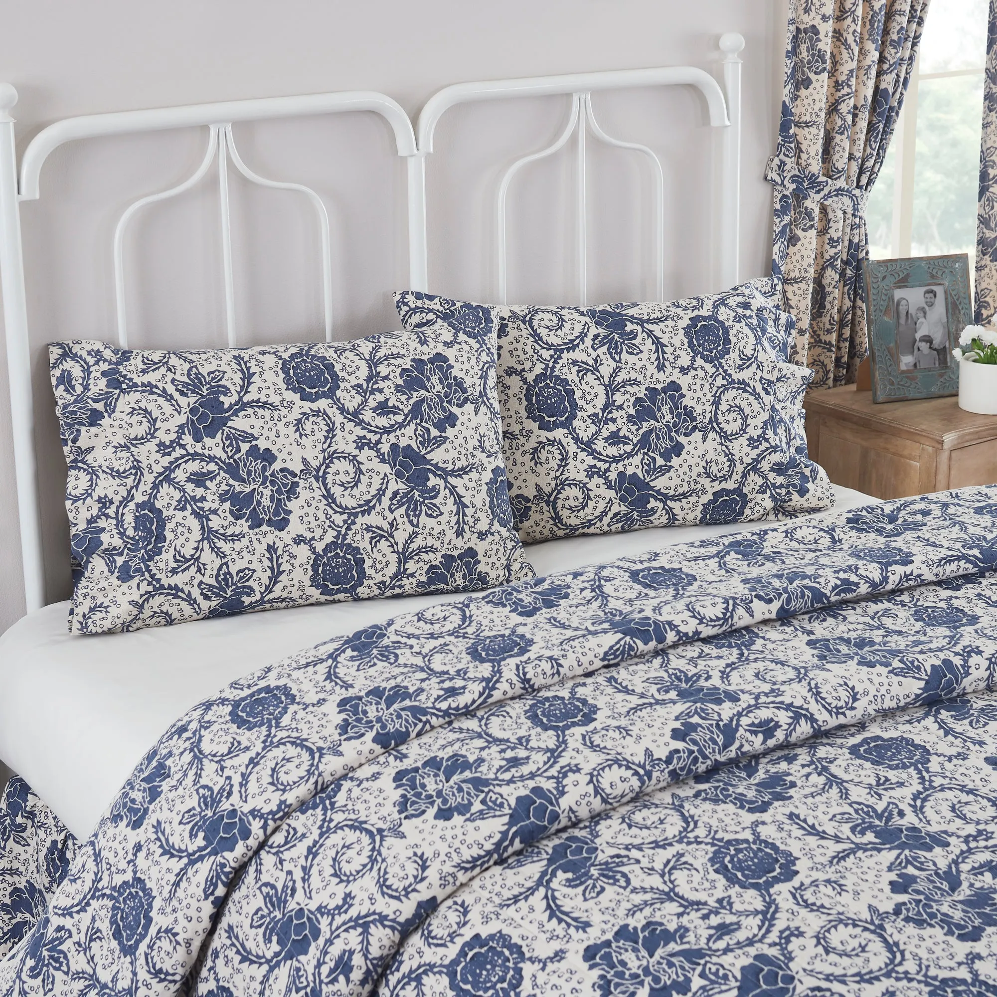 Dorset Navy Floral Ruffled Standard Pillow Case - Set of 2