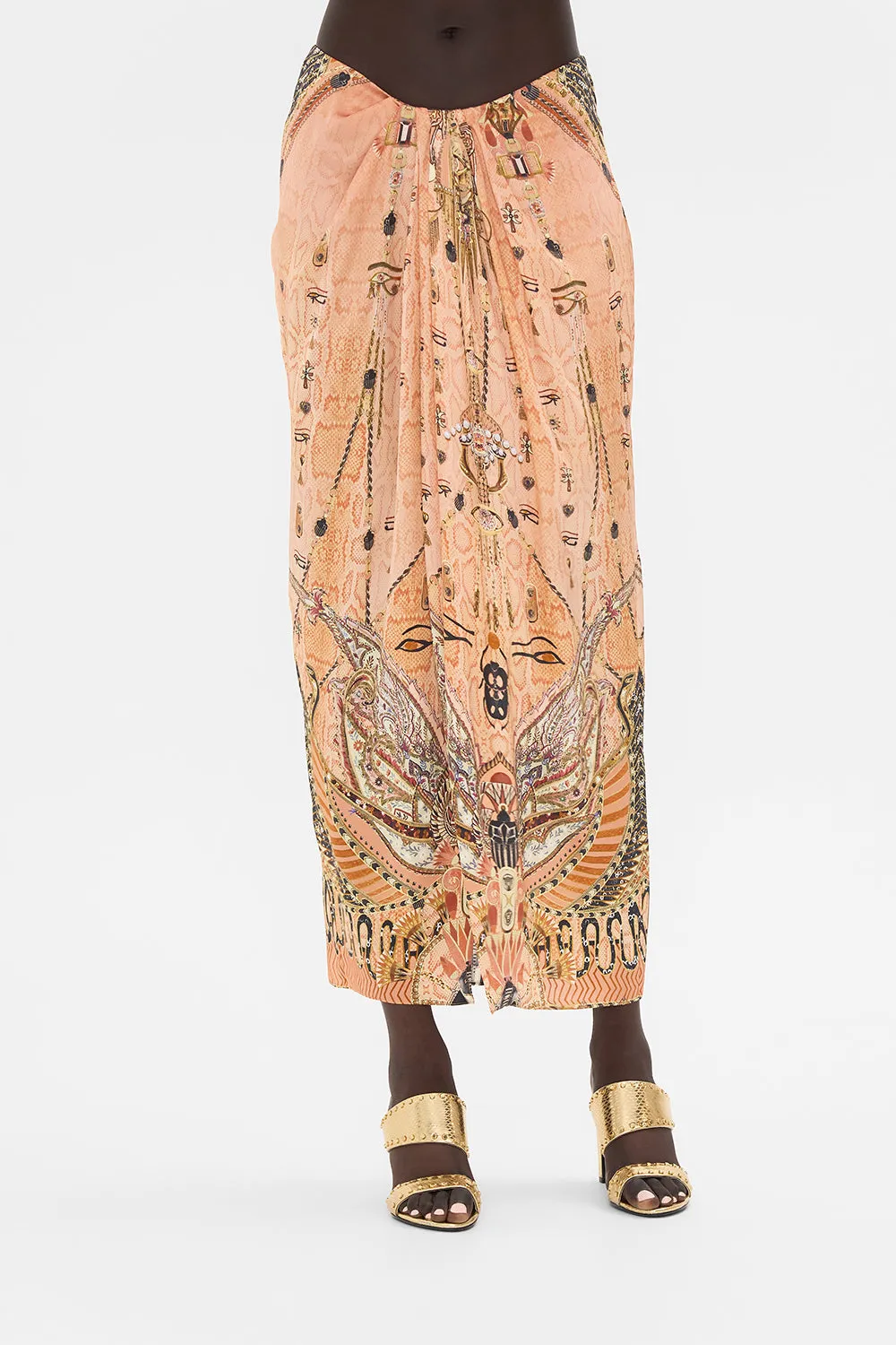 DRAPE FRONT SKIRT WITH SPLIT KINGDOM OF HEIROGLYPHS