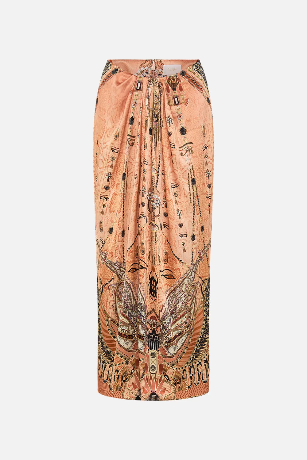 DRAPE FRONT SKIRT WITH SPLIT KINGDOM OF HEIROGLYPHS