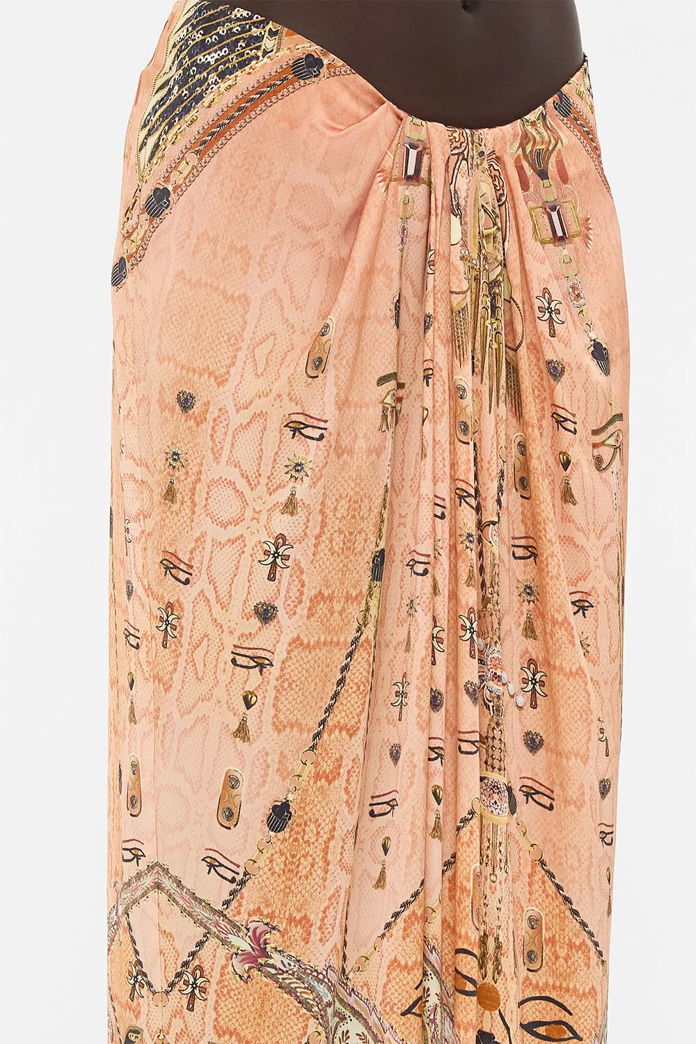 DRAPE FRONT SKIRT WITH SPLIT KINGDOM OF HEIROGLYPHS
