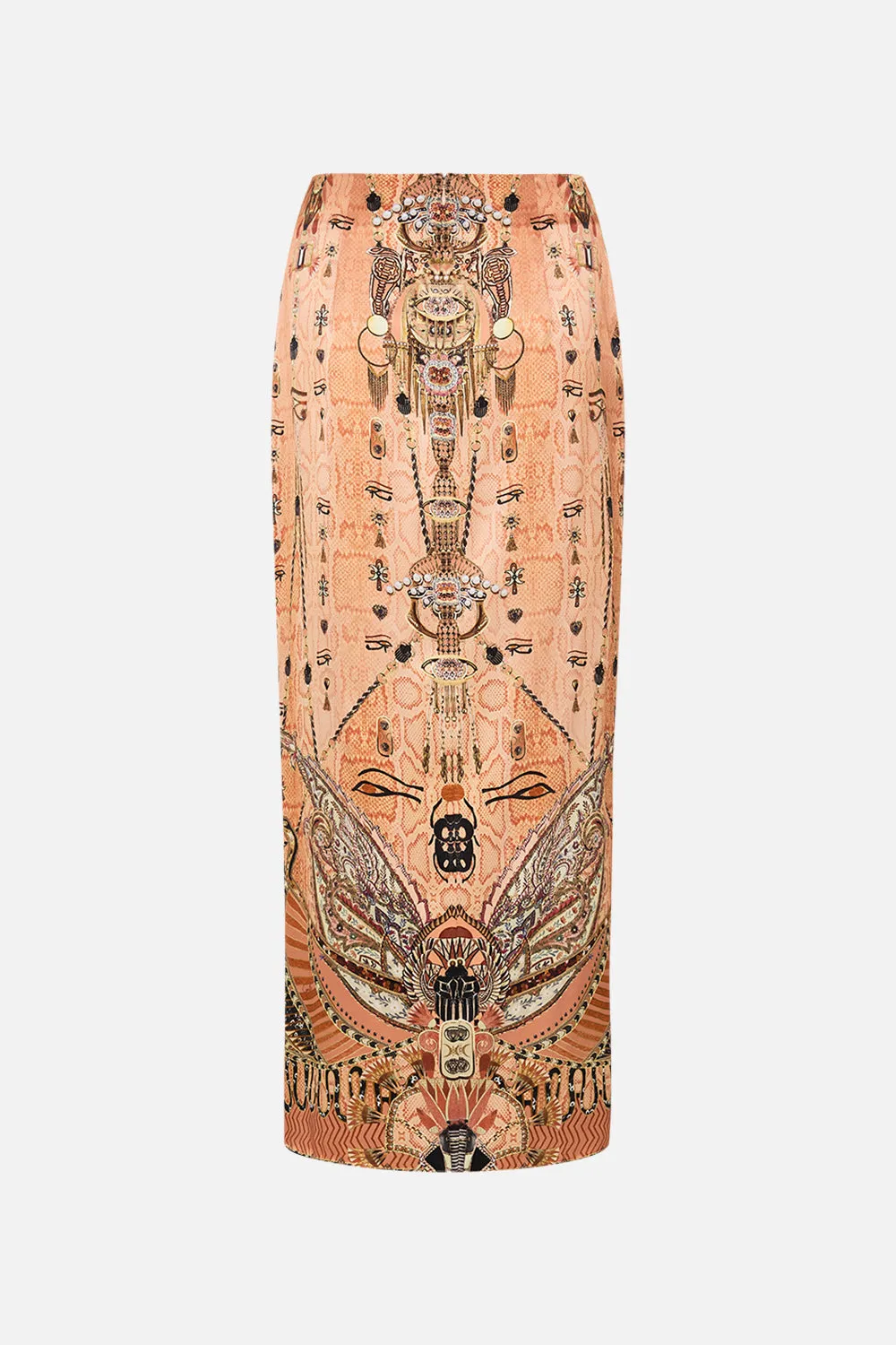 DRAPE FRONT SKIRT WITH SPLIT KINGDOM OF HEIROGLYPHS