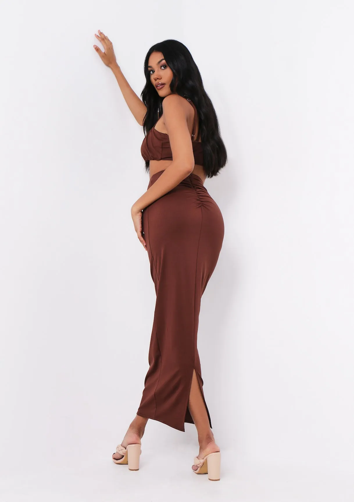Dulcie Chocolate High Waisted Co-ord Maxi Skirt