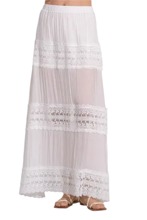 Elan Crochet Inset Tiered Maxi Skirt - White