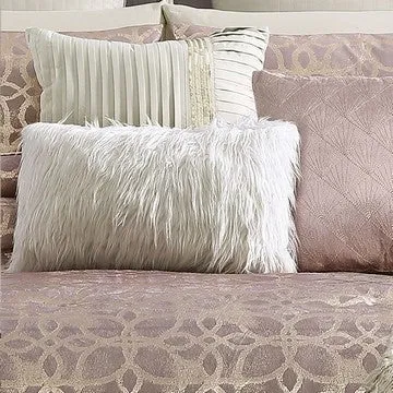 Eve 10 Piece King Size Poly Velvet Comforter Set, Foil Pattern, Blush Pink By Casagear Home
