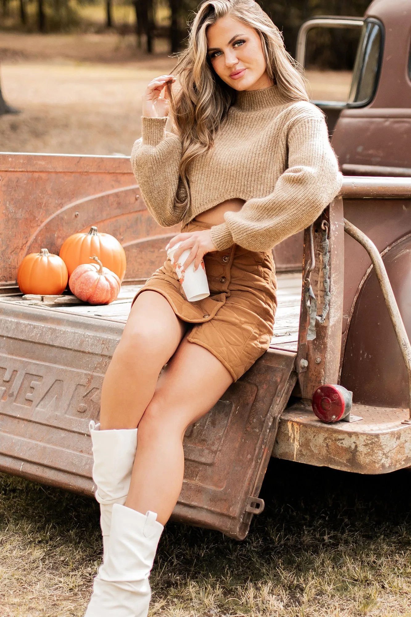 Feeling My Best Quilted Mini Skirt (Camel)