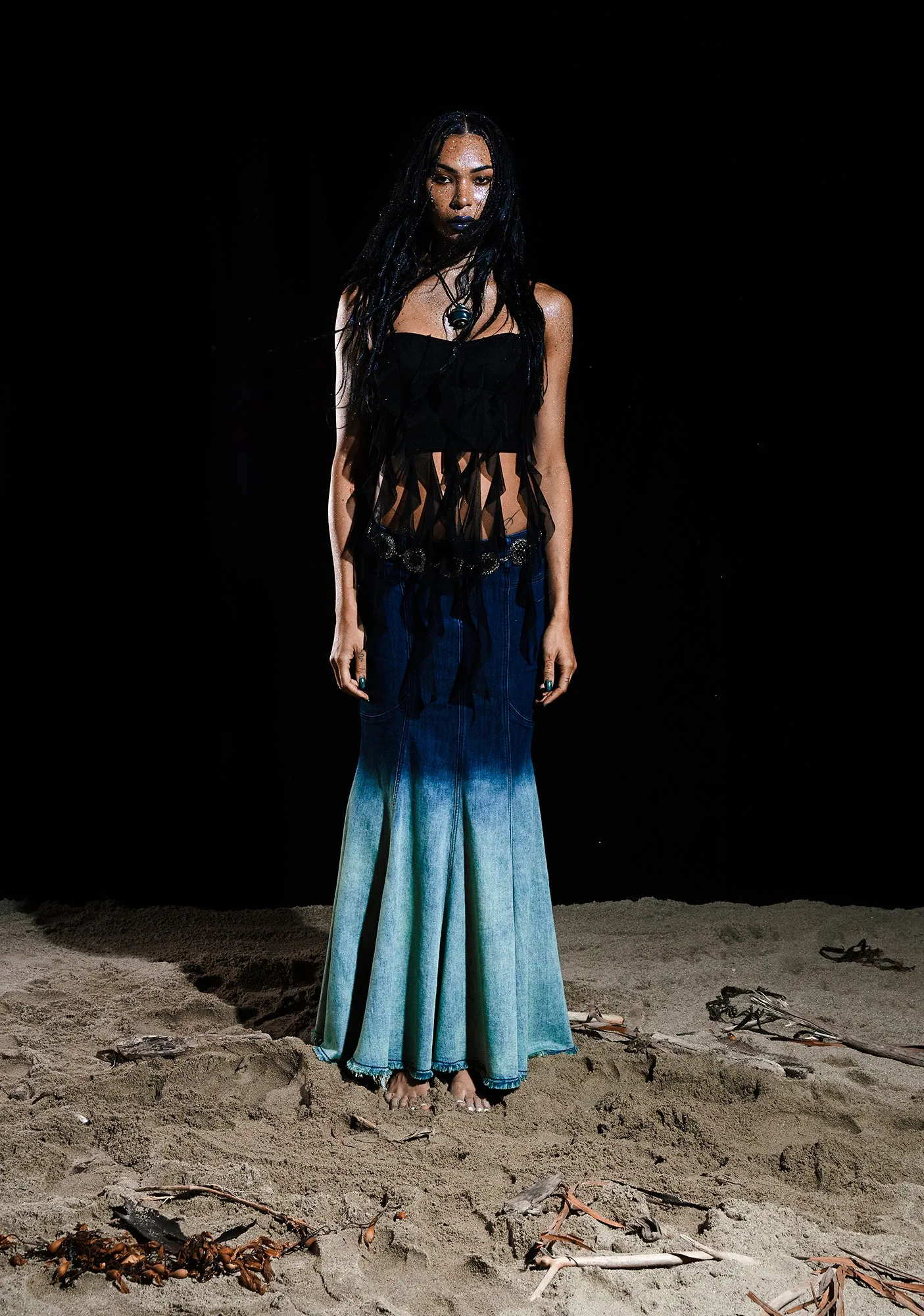 Fight Against Destruction Denim Skirt-Light Blue
