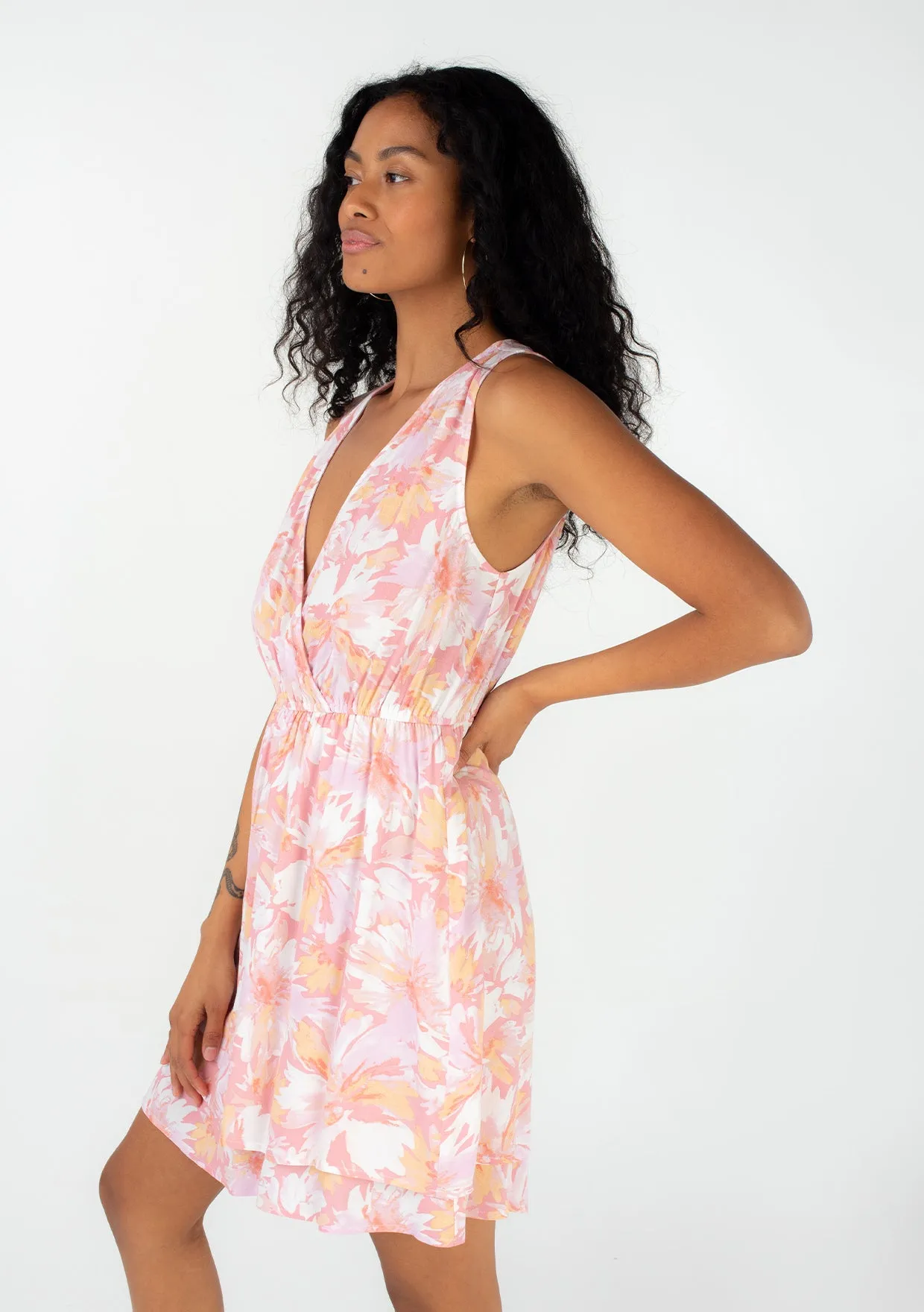Floral Sleeveless Surplice Layered Mini Dress