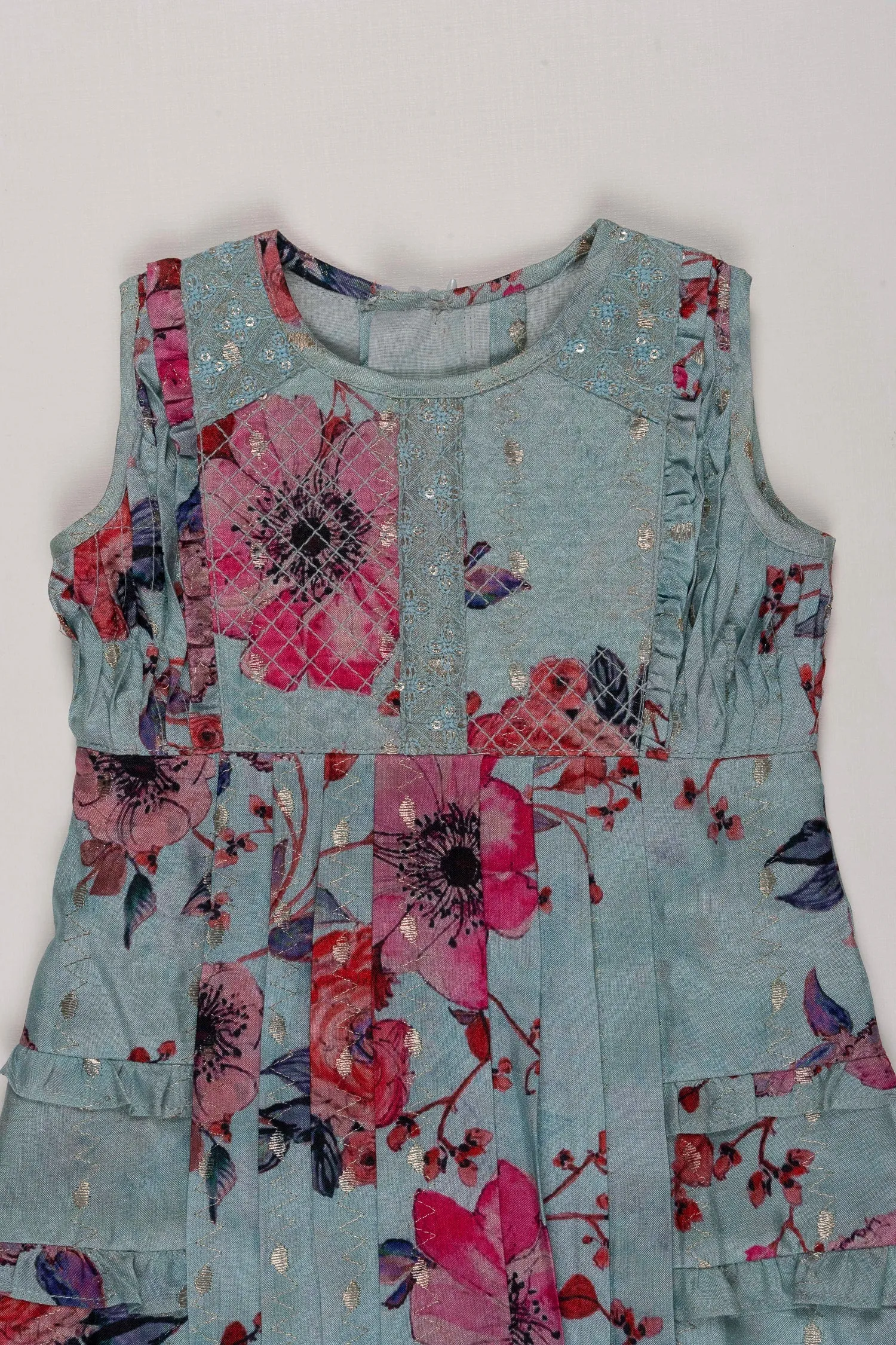 Floral Whisper Cotton Frock with Shimmer Accents for Girls