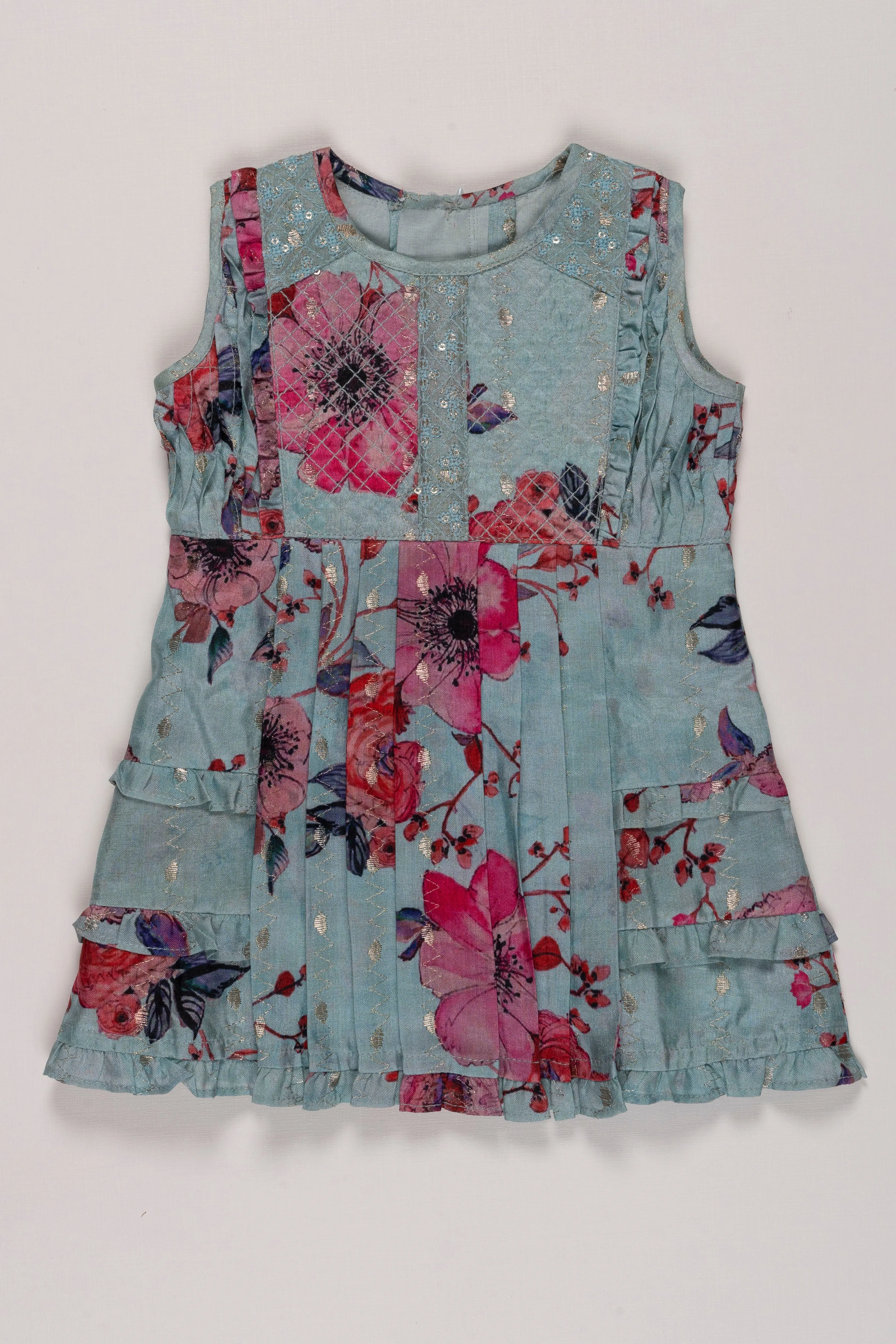 Floral Whisper Cotton Frock with Shimmer Accents for Girls