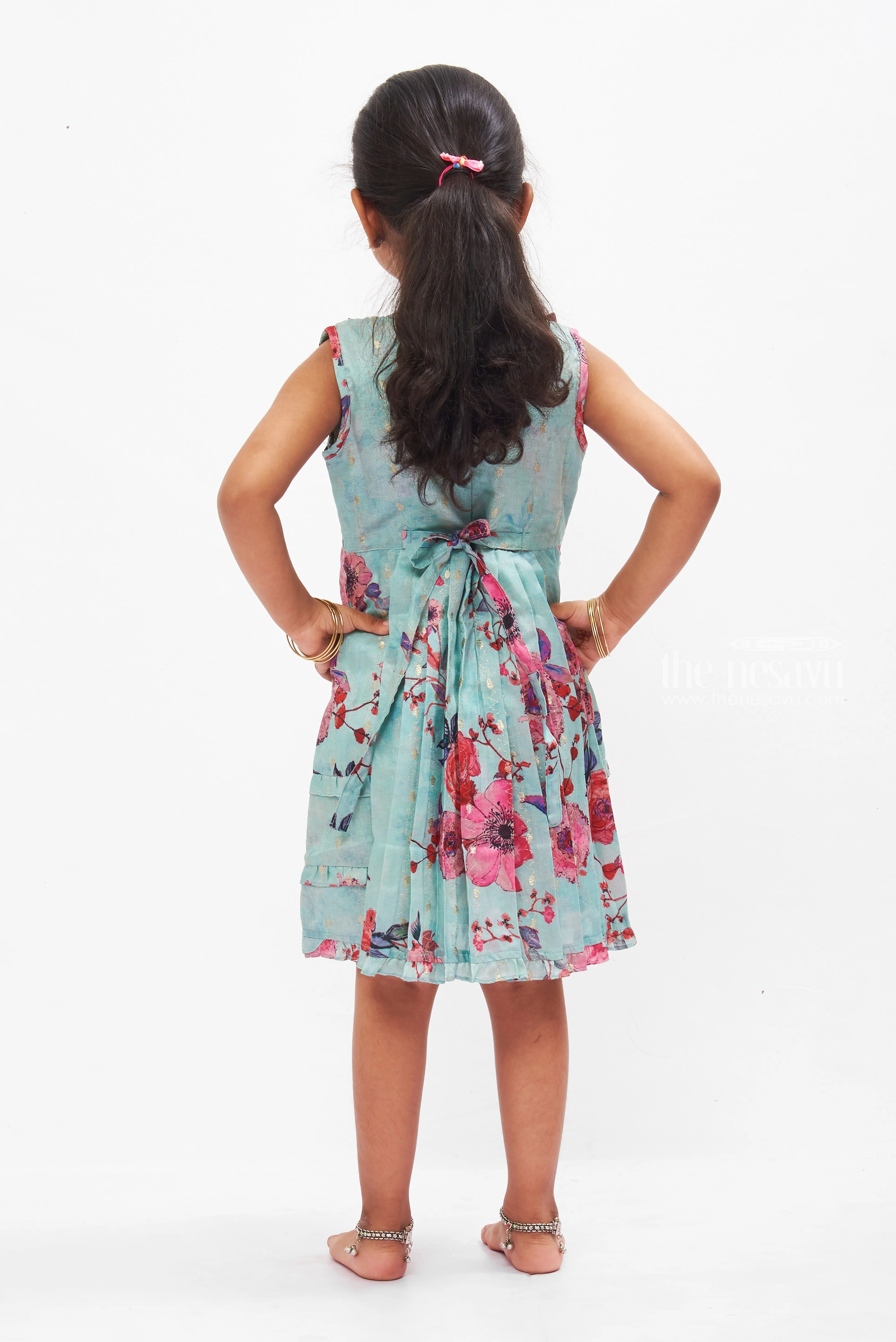 Floral Whisper Cotton Frock with Shimmer Accents for Girls