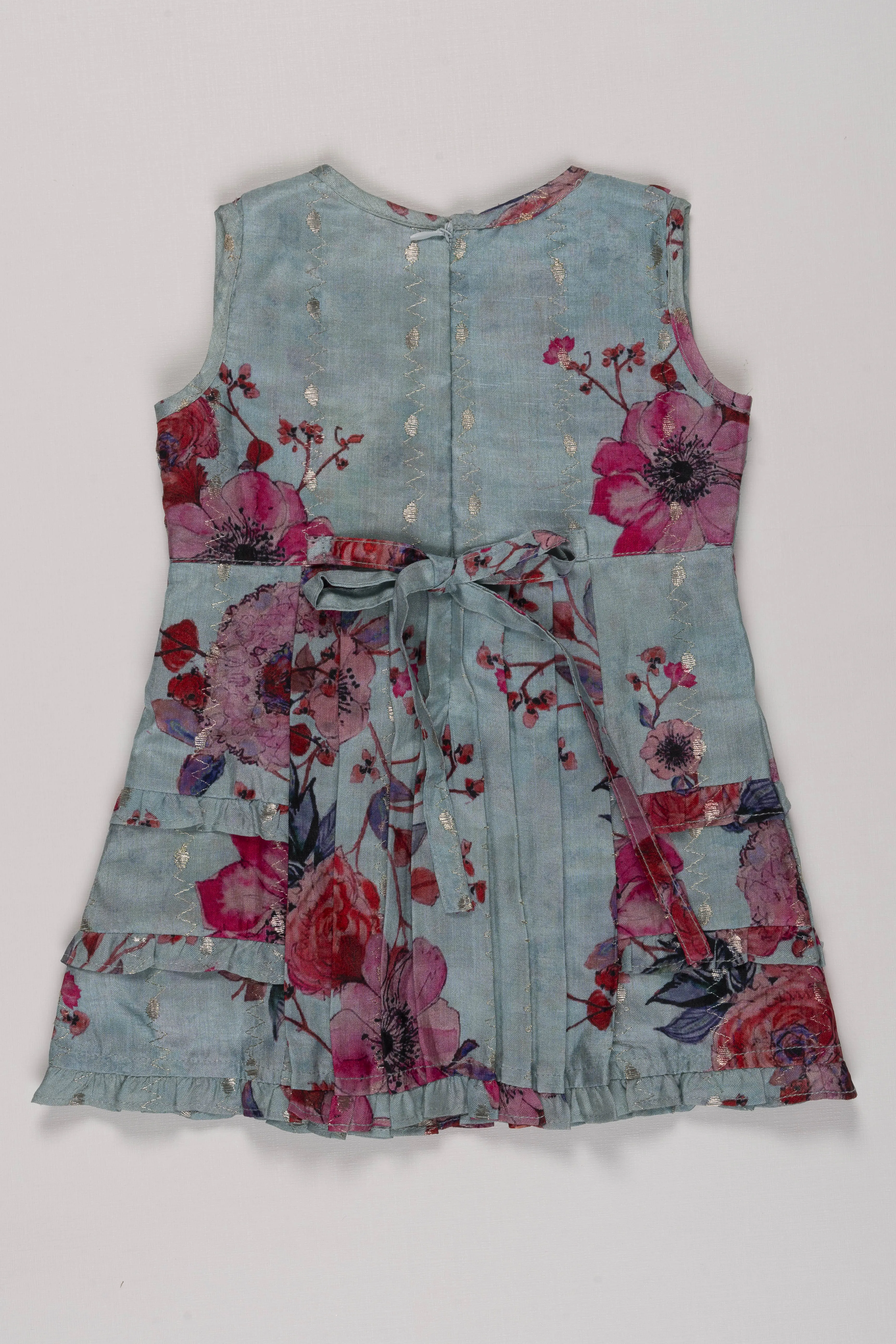 Floral Whisper Cotton Frock with Shimmer Accents for Girls