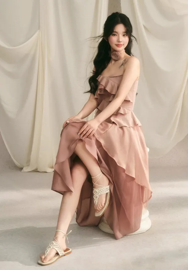 Frilled layered camisole & layered long skirt BBB0051